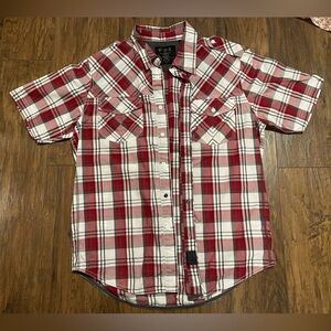 Fox racing casual button down short sleeve red plaid dress shirt Large motocross